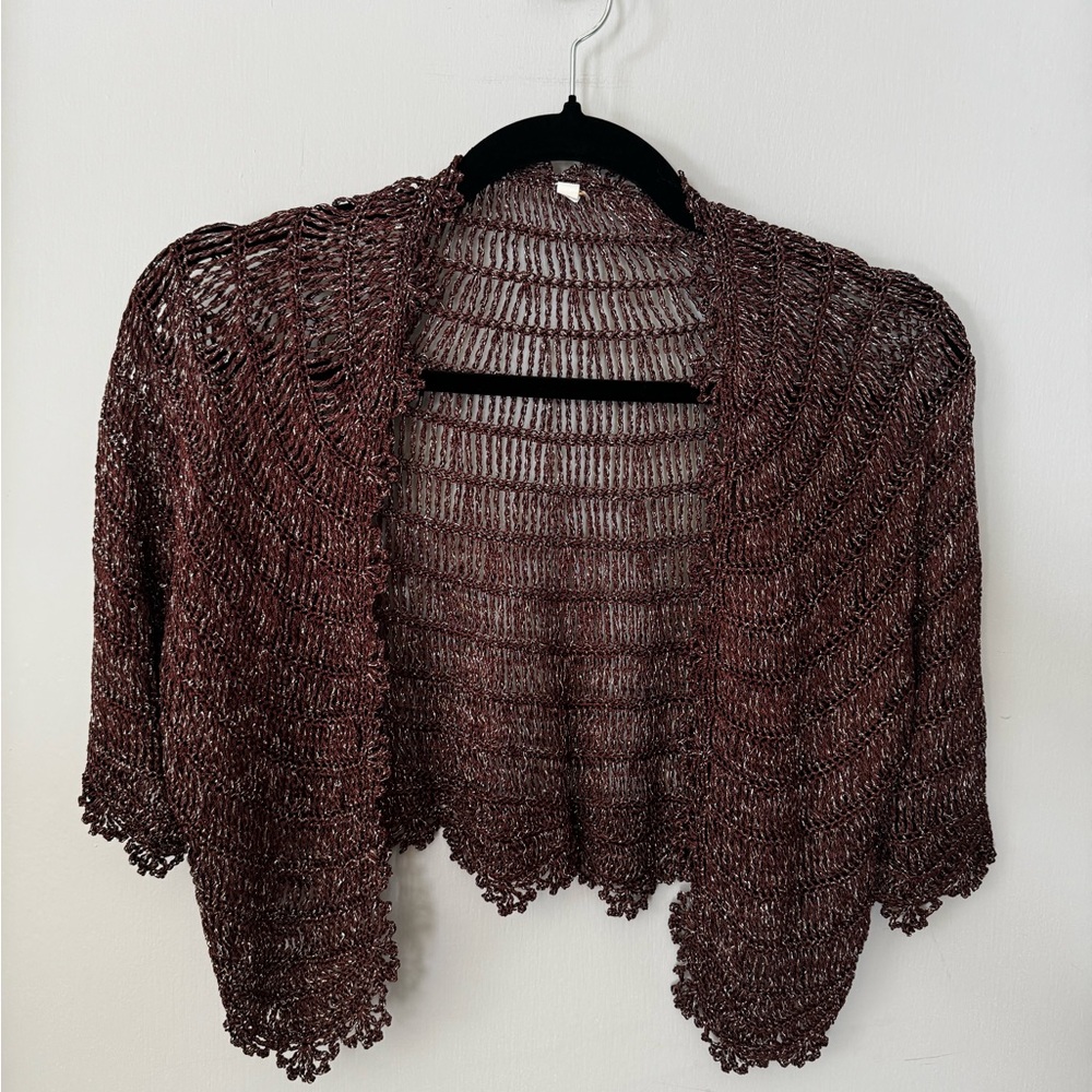 Anthropologie Elegant Brown & Metallic Silver Knit Women's Sweater Sz Sm/M